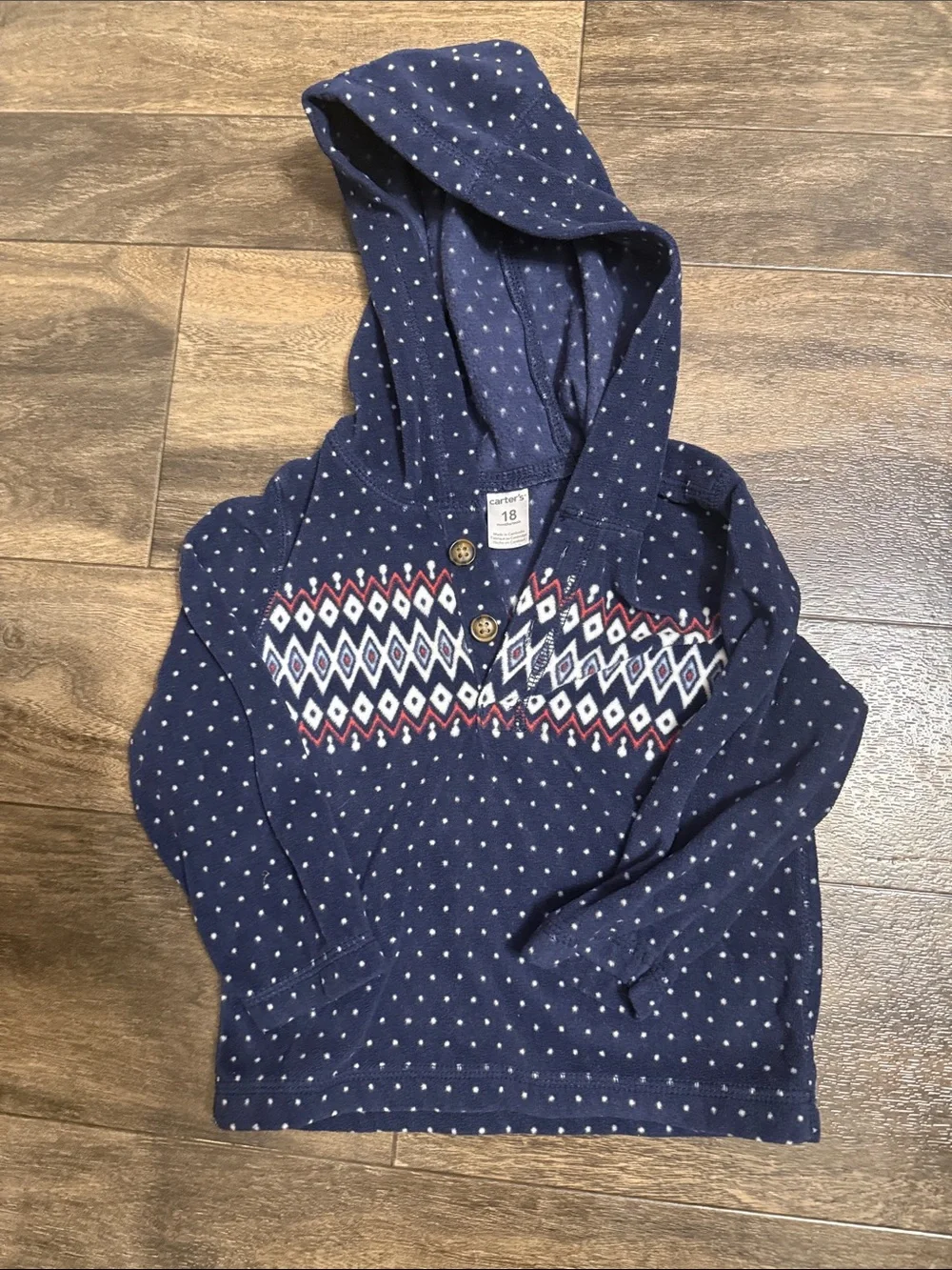 Carter's Navy Hooded Sweater with White and Red Fair Isle Detail
